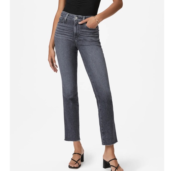 PAIGE Cindy Raw Hem High Waist Ankle Straight Leg Jeans - Picture 2 of 12